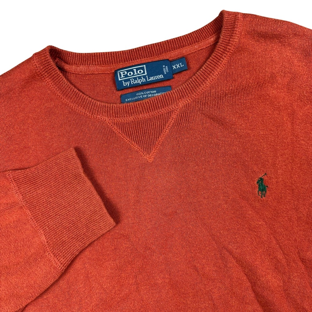Polo Ralph Lauren Orange Cotton Crewneck Sweater XXL Green Pony Preppy Old Money